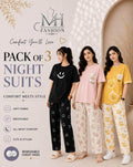 Pack of 3 Women's Cotton Jersey Night Suits – Soft & Comfortable Sleepwear
