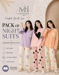 Pack of 3 Women's Cotton Jersey Night Suits – Soft & Comfortable Sleepwear