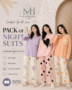 Pack of 3 Women's Cotton Jersey Night Suits – Soft & Comfortable Sleepwear