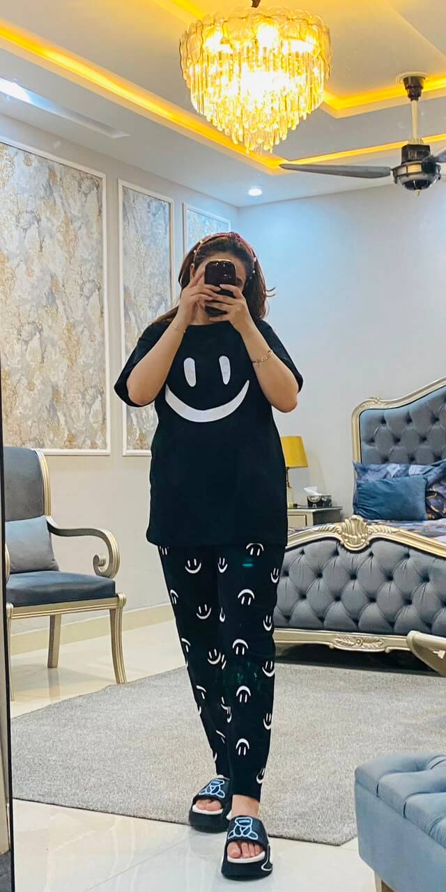 black smile half sleeves style night suit premium fabric for girl