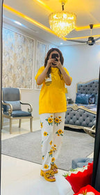 flower printed design night suit premium fabric for girls and woman