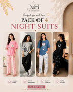 Pack of 4 Women's Cotton Jersey Night Suits – Soft & Comfortable Sleepwear