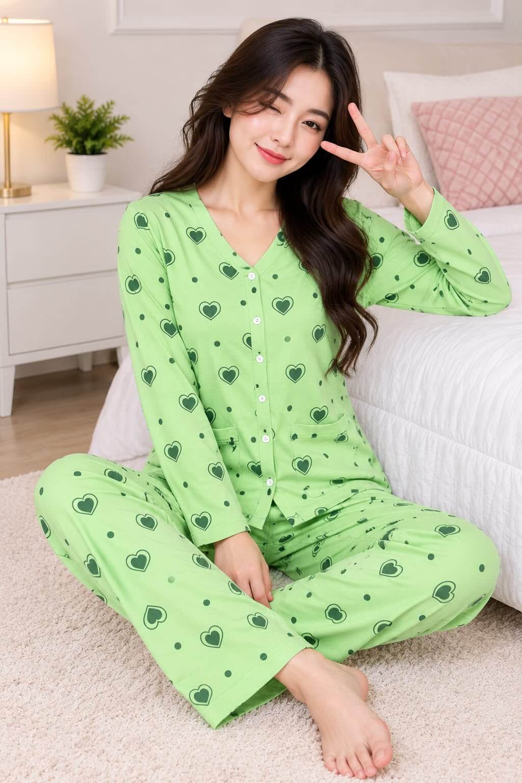 new arrival Printed V-Neck Button Printed Pjs