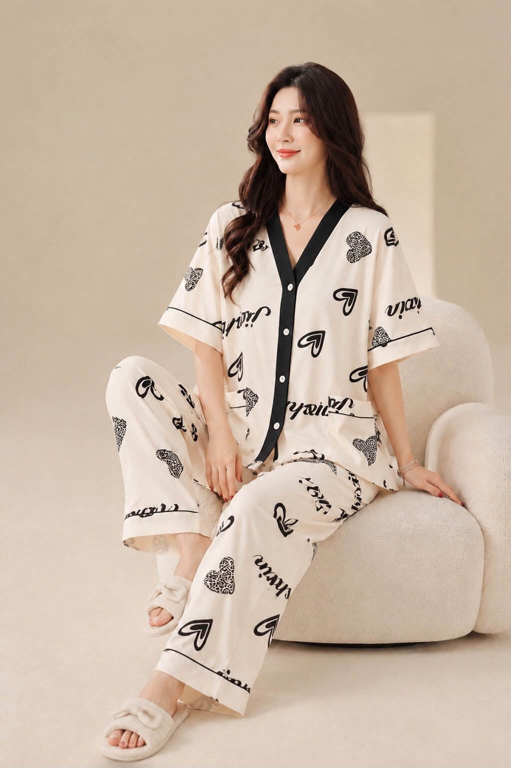 new arrival Printed V-Neck Button Printed Pjs