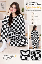 over all check Print Women's Night Suit – Cotton Sleepwear Set