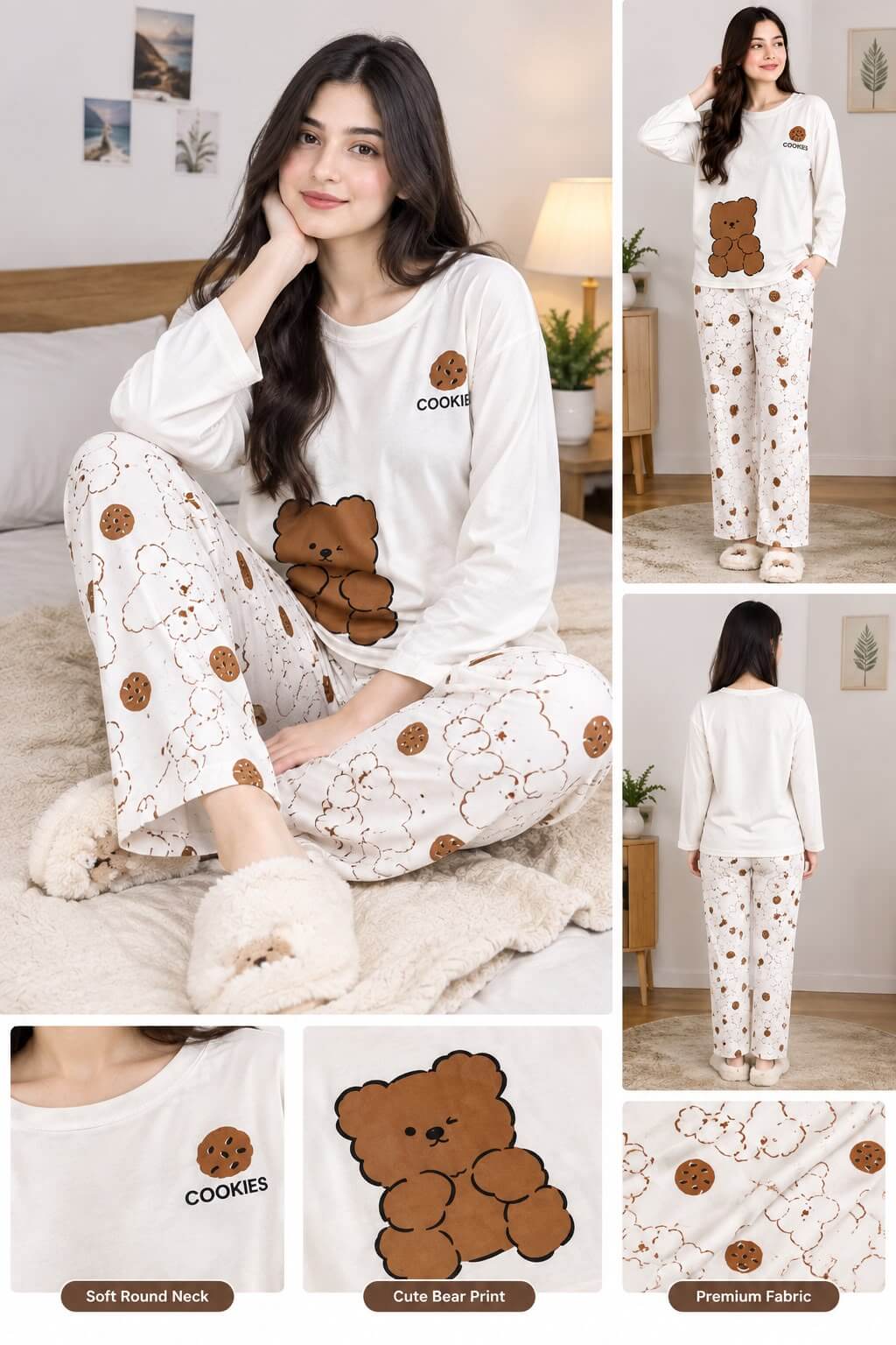 cookies full sleeves Print Women's Night Suit – Cotton Sleepwear Set