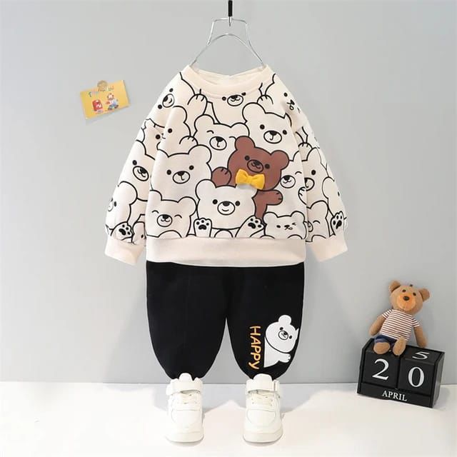 White Teddy Bear Winter Fleece Kids Track Suits