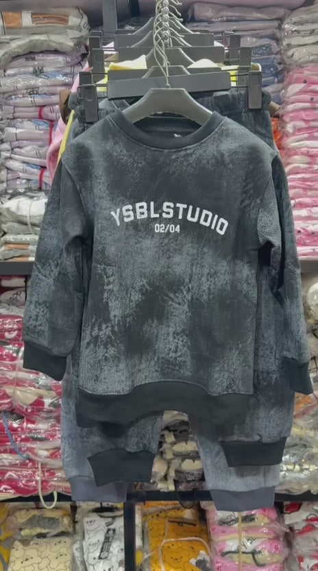 YSBL Studio Charcoal Grey Winter Fleece Kids Track Suits