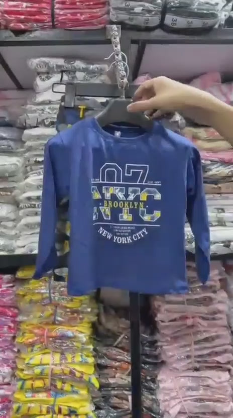 Blue NYC Full Sleeves Jersey Co-ord Set – Kids T-Shirt & Trouser