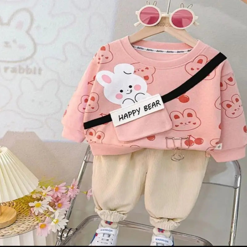Pink Happy Bear Winter Fleece Kids Track Suits