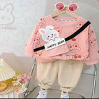 Pink Happy Bear Winter Fleece Kids Track Suits