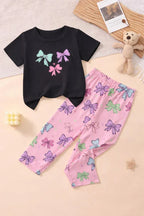 Black Bows Printed Half Sleeves Kids Suit